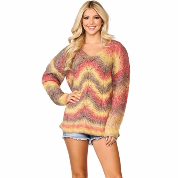 Coral Mocha Chevron Oversized Sweater USA - Picture 1 of 6